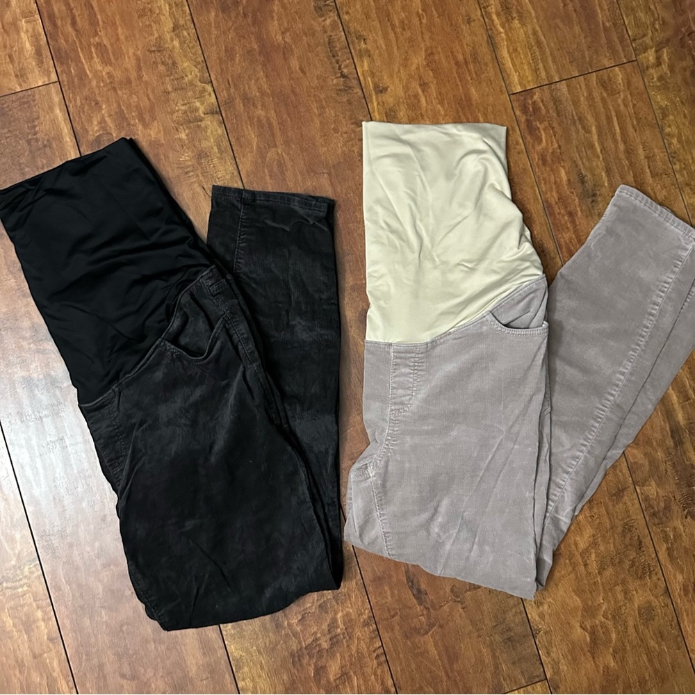 Ann Taylor Loft full panel Maternity Pants Set in Black & tan corduroy - size 12